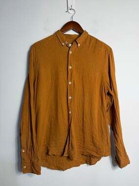Venroy 100% Linen Long Sleeve Button Down Shirt in a rich rust orange shade